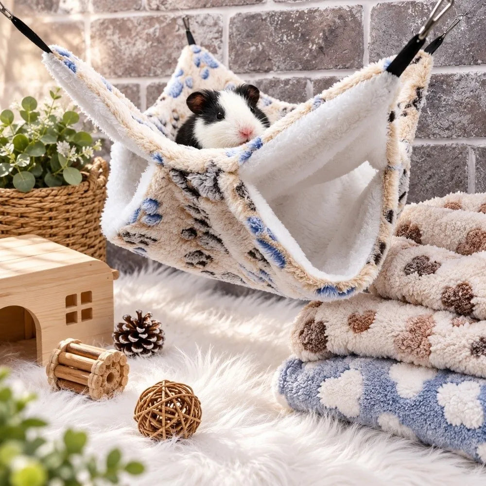 Double-Layer Plush Hamster Hammock – Warm Hanging Bed for Small Pets
