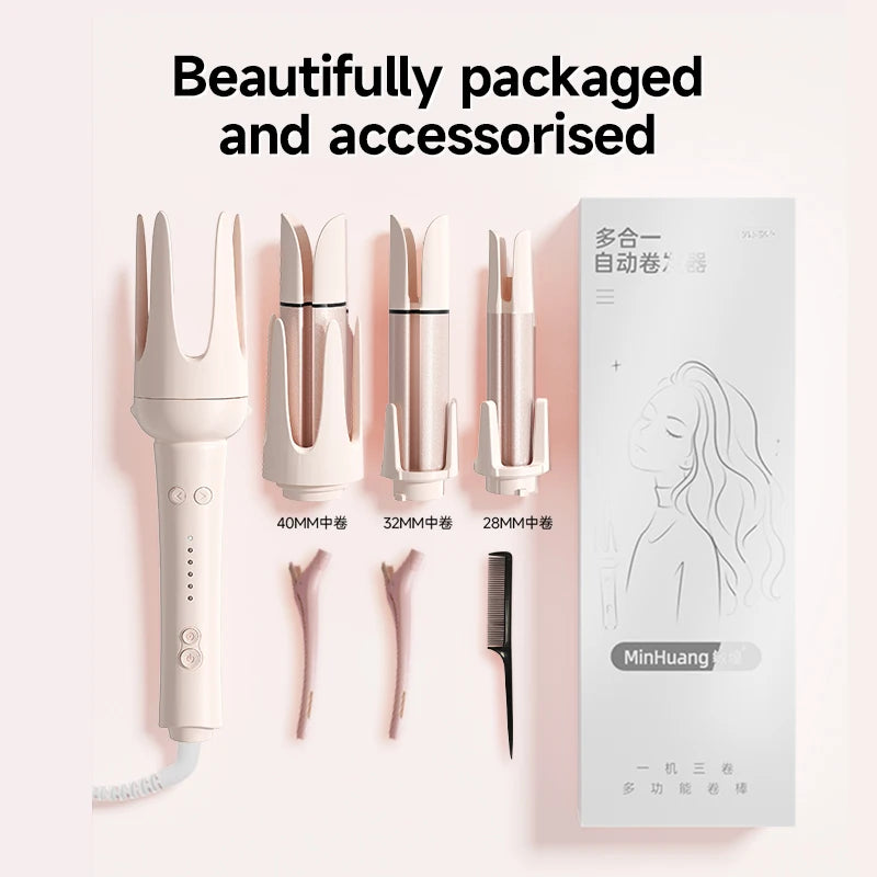 3-in-1 Automatic Curling Iron | Negative Ion Interchangeable Barrels