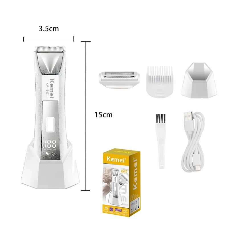 Kemei KM-1847 IPX7 Waterproof Body Hair Trimmer Men Women