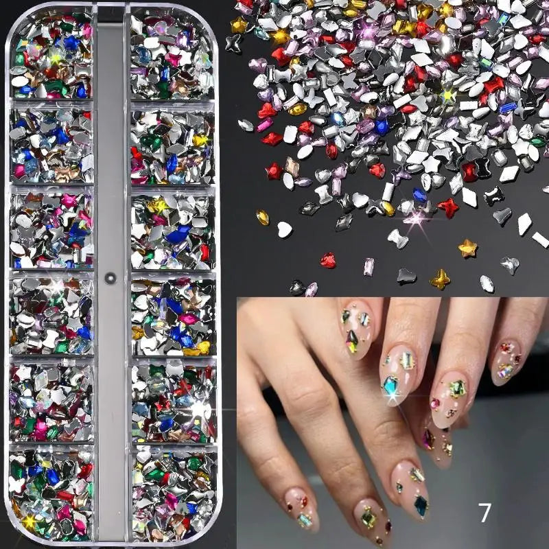 12-Grid 3D Flatback Nail Rhinestones – Crystal Diamond Nail Art