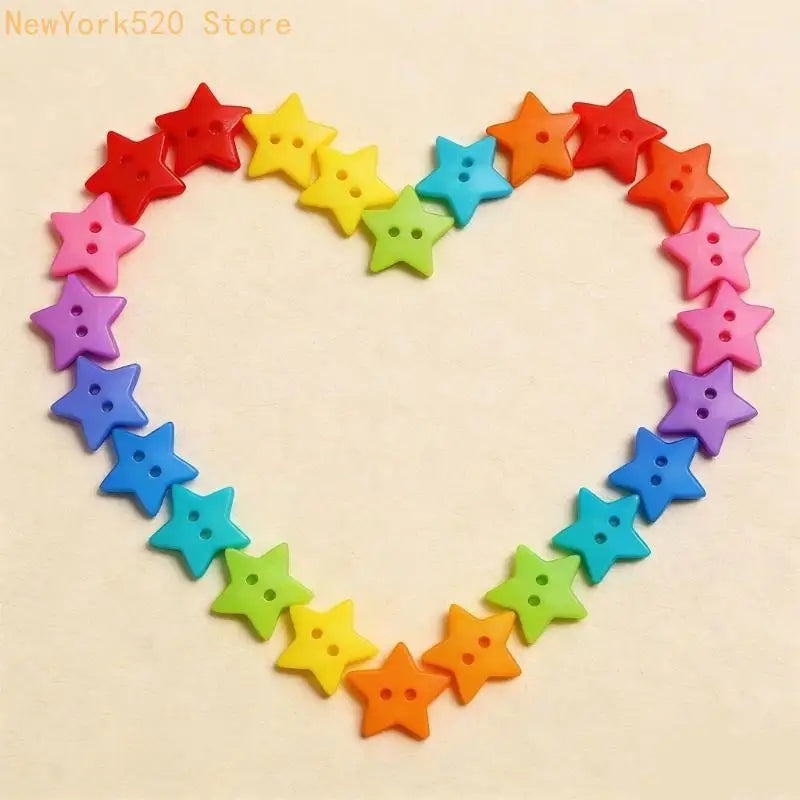 200Pcs Colorful Star Plastic Buttons 2-Hole for Sewing & Crafts