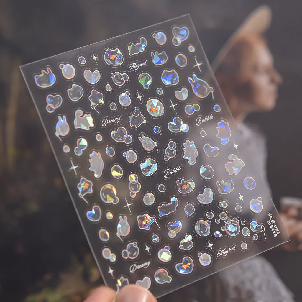 5D Bubble Nail Art Stickers – Shell, Cat & Love Manicure Decals