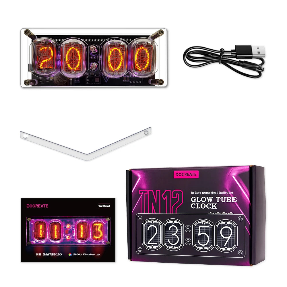 4-Digit IN-12 Nixie Glow Tube Desk Clock | Retro Ambient DC5V