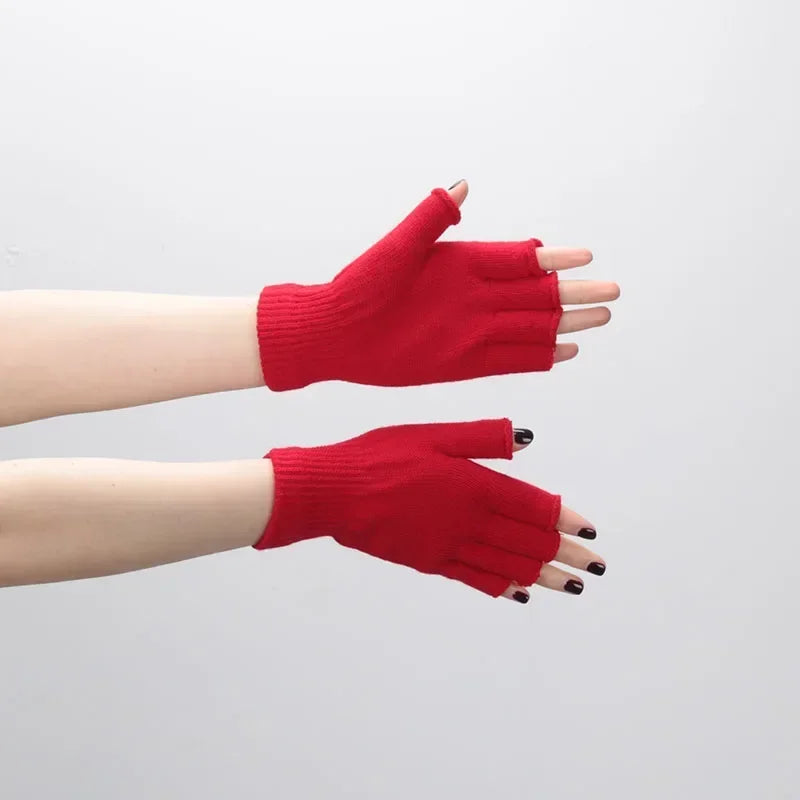 Fingerless Knit Gloves – Unisex Half Finger Winter Wrist Gloves