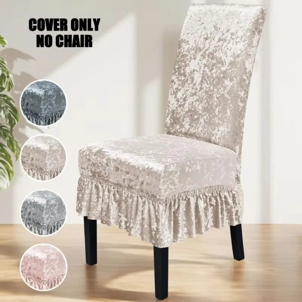 Velvet Ruffle Skirt Chair Cover – Removable Anti-Slip Slipcover