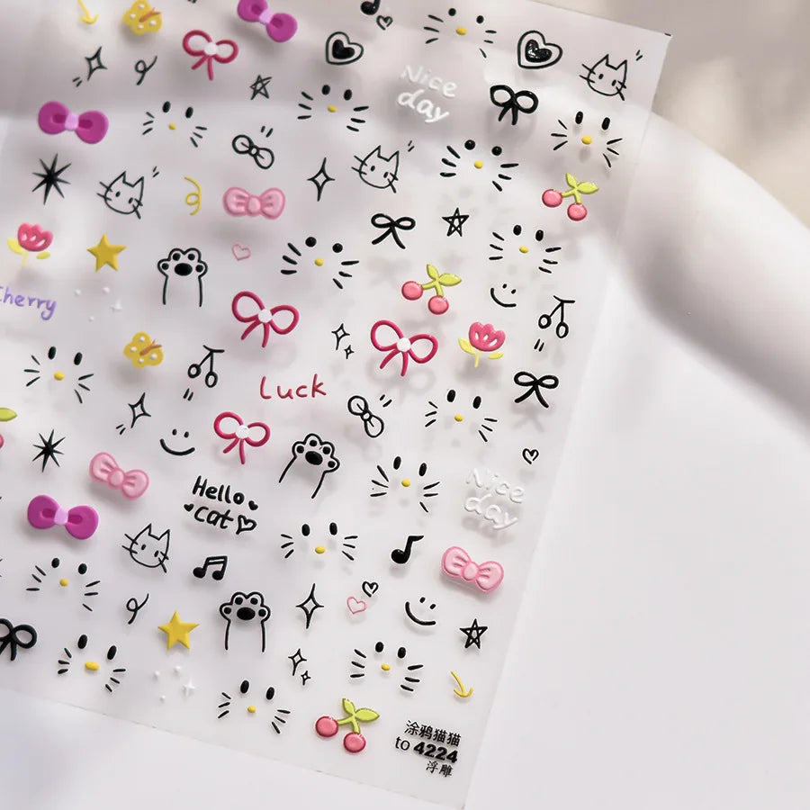 5D Embossed Teddy Bear Nail Art Stickers – DIY Manicure Decals