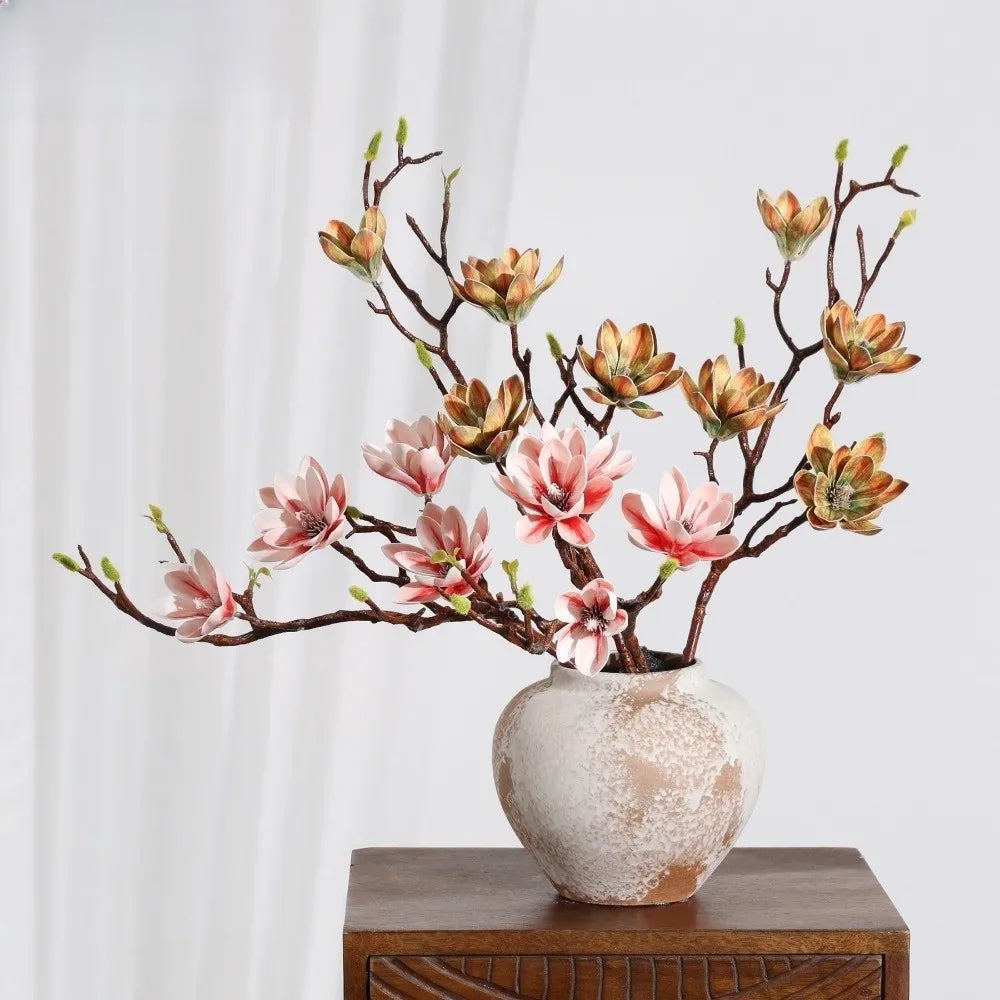 Pink Artificial Magnolia Flower Branch – 72cm Faux Blossom Décor