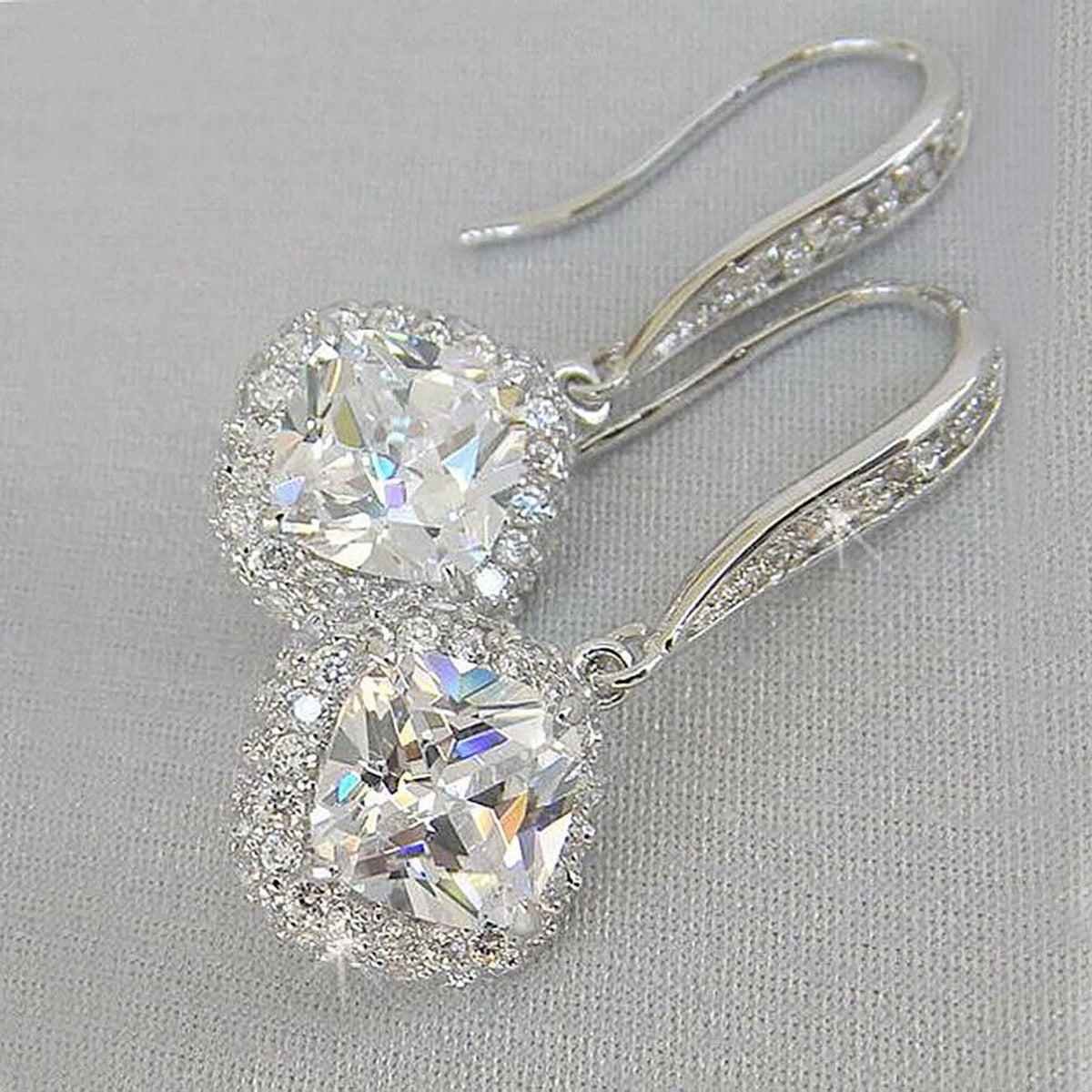 Square Zirconia Crystal Drop Earrings – Silver Bridal Dangle