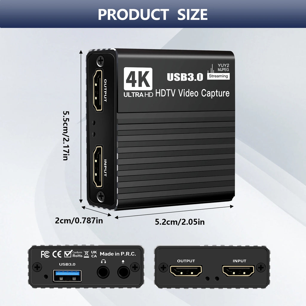 USB 3.0 Video Capture Card 4K HDMI 1080P 60FPS Game Recorder
