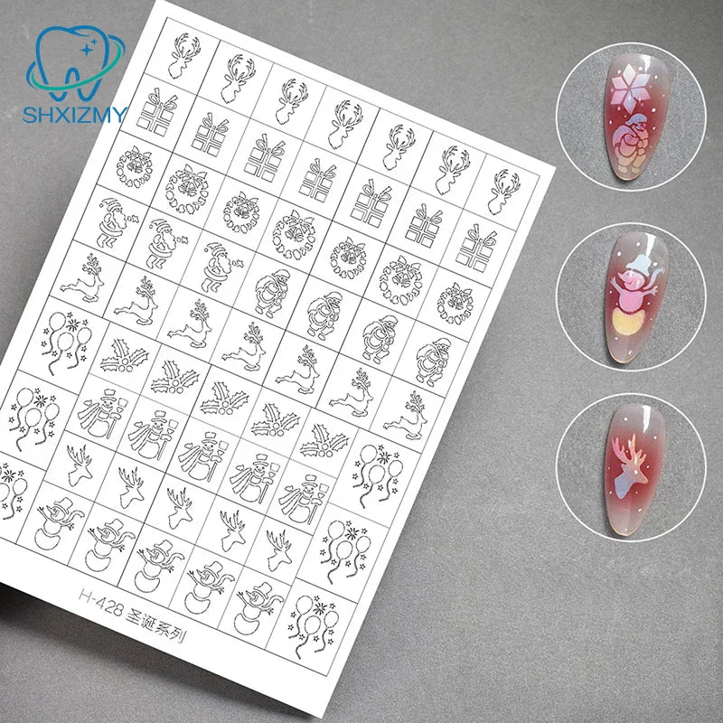 Christmas Airbrush Nail Stencils – Snowflake & Tree Hollow Stickers