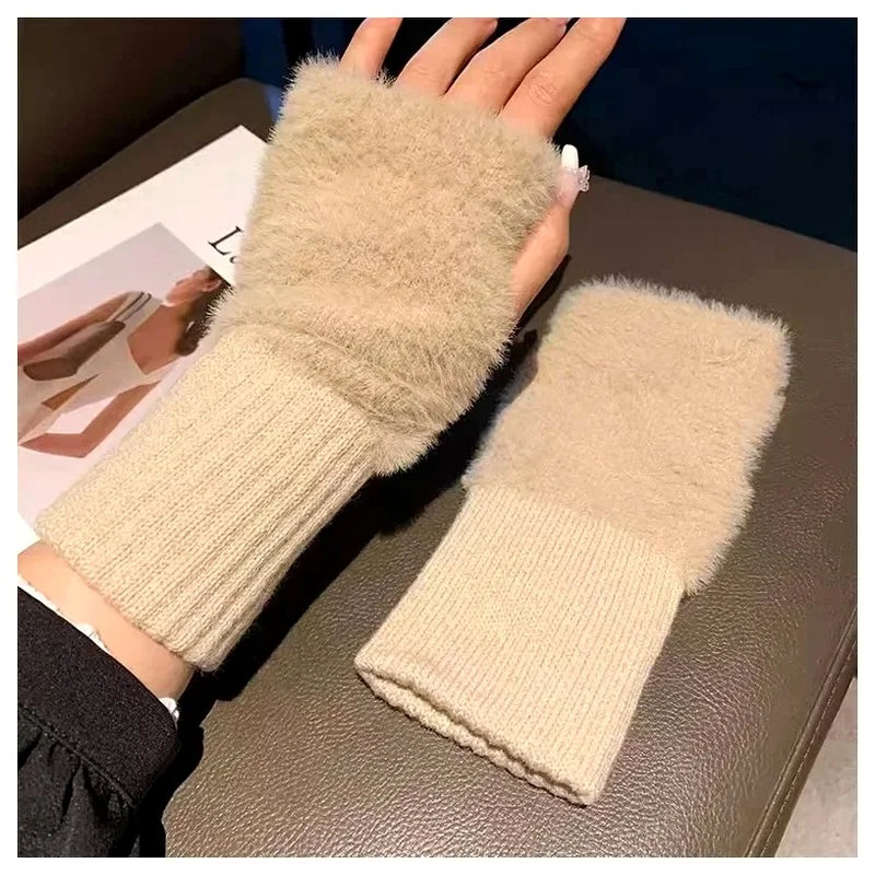 Women's Soft Plush Fingerless Gloves – Faux Mink Fur Warmth