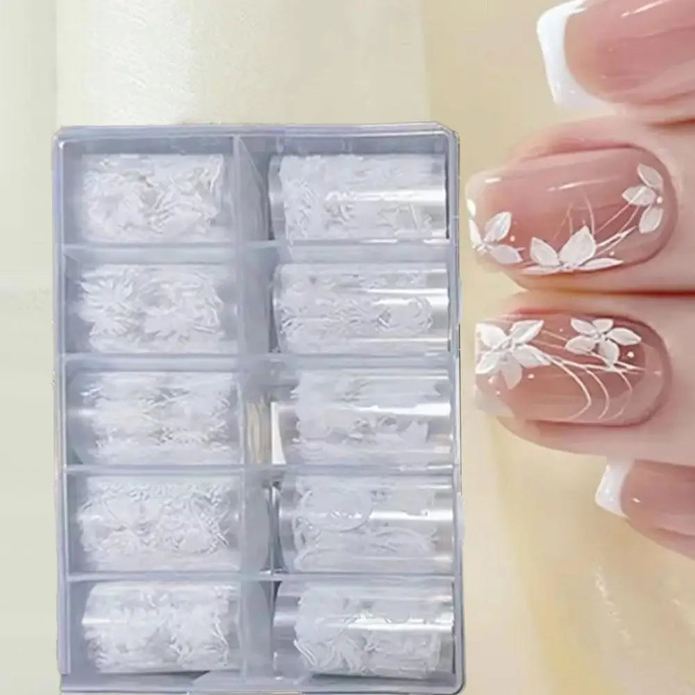 10-Roll Pink Checkered Nail Transfer Foils & Decals Set