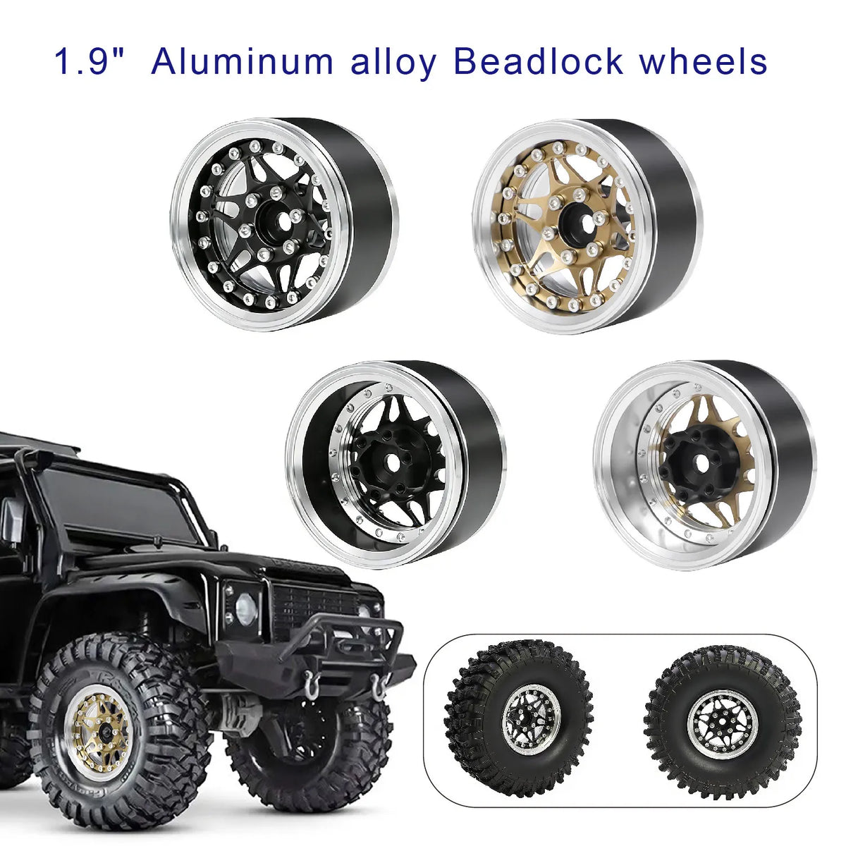 1.9" CNC Aluminum Beadlock Wheels for 1/10 RC Crawler TRX4 SCX10