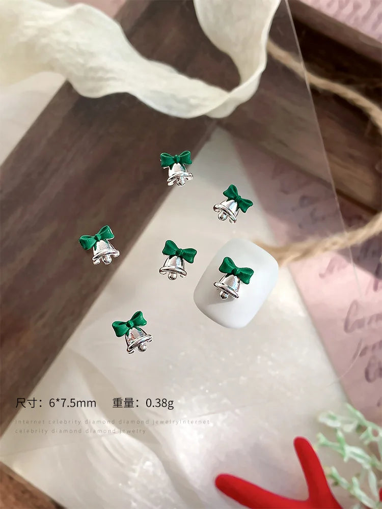 10pc 3D Christmas Bell Nail Charms – Gold & Silver Alloy DIY