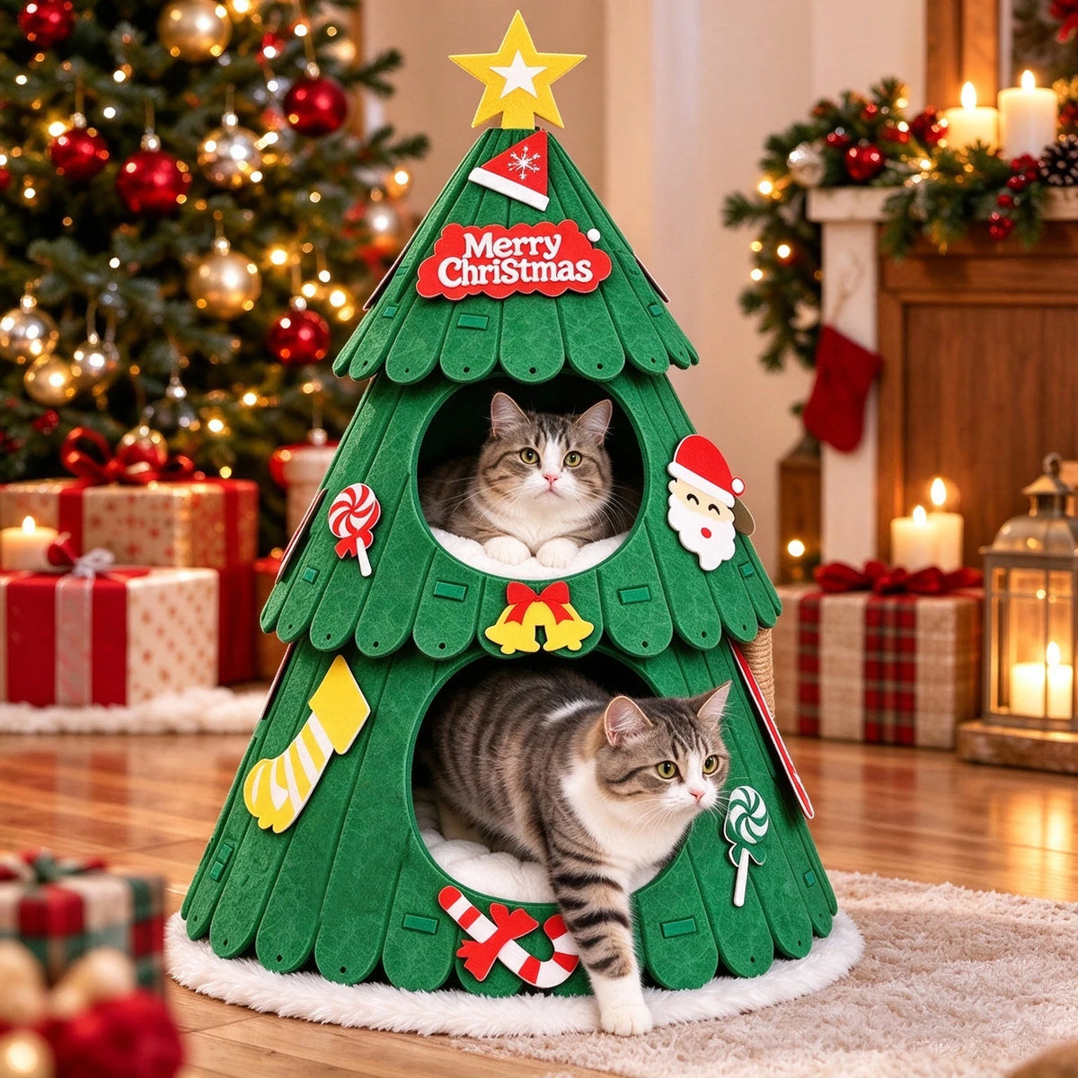 Christmas Tree Cat Bed – Double Layer Holiday Cat House