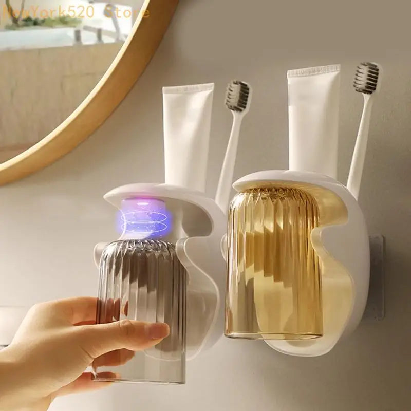Wall-Mount Toothbrush & Mouthwash Cup Holder – No-Drill Organizer