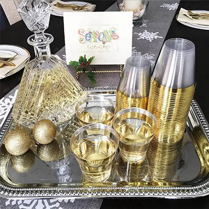 100-Pack 9 Oz Gold Disposable Plastic Party Cups | Wine Glasses