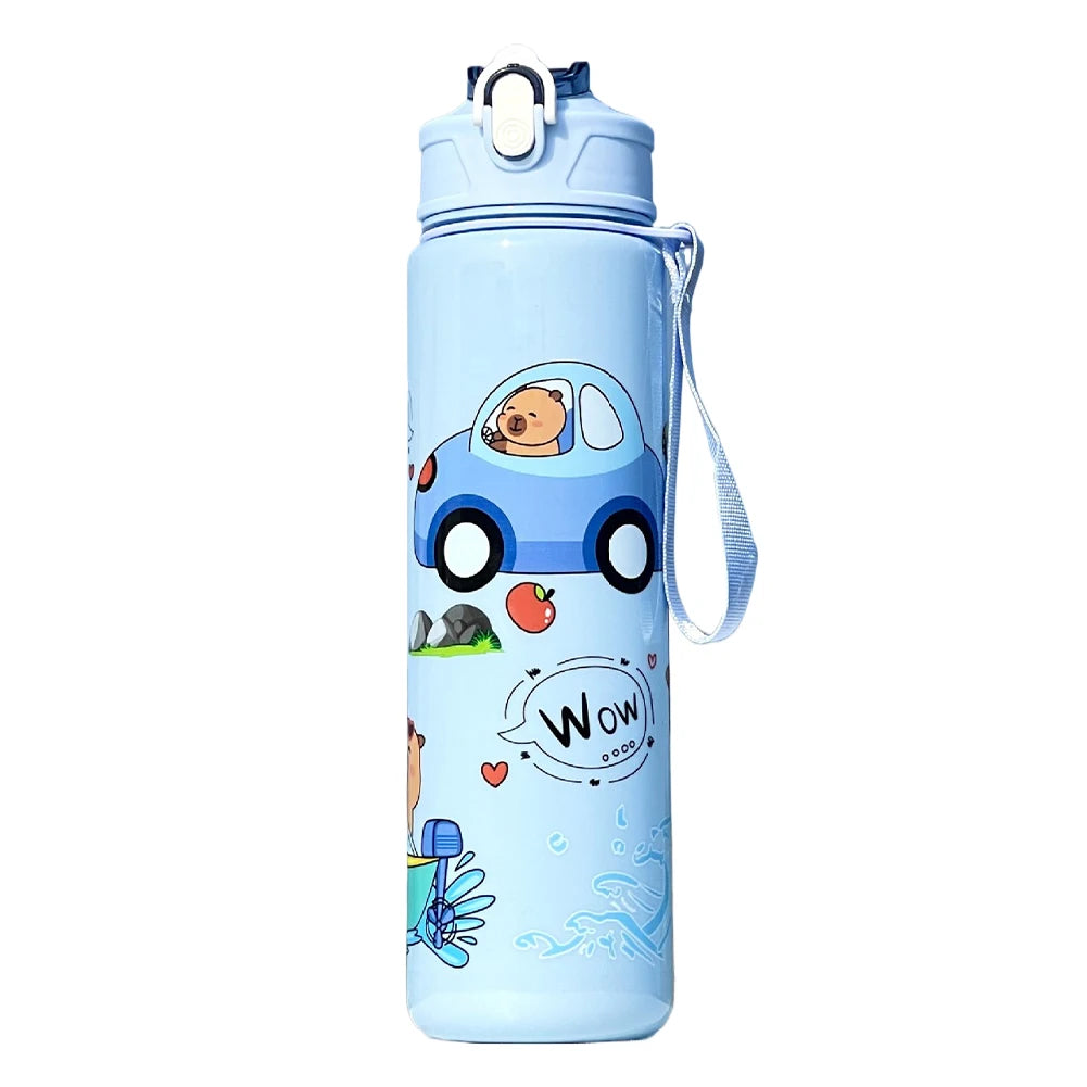 Capybara Kawaii Sports Water Bottle 700ml – Straw & Handle