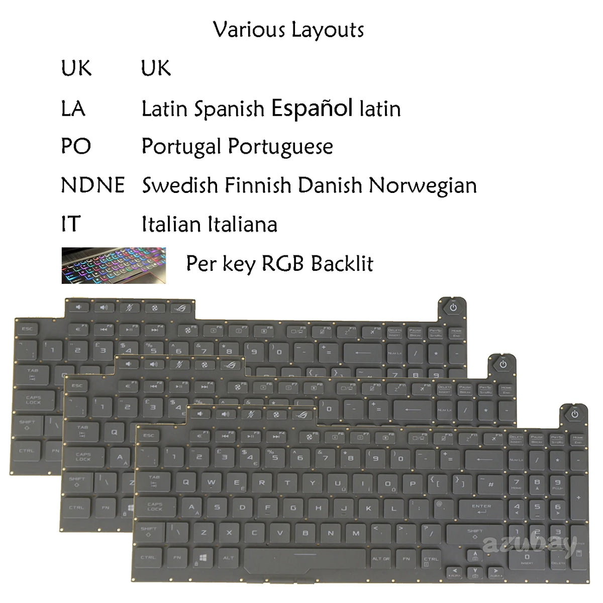 AZUBAY RGB Keyboard for ASUS ROG Strix G731GT G731GU UK/EU