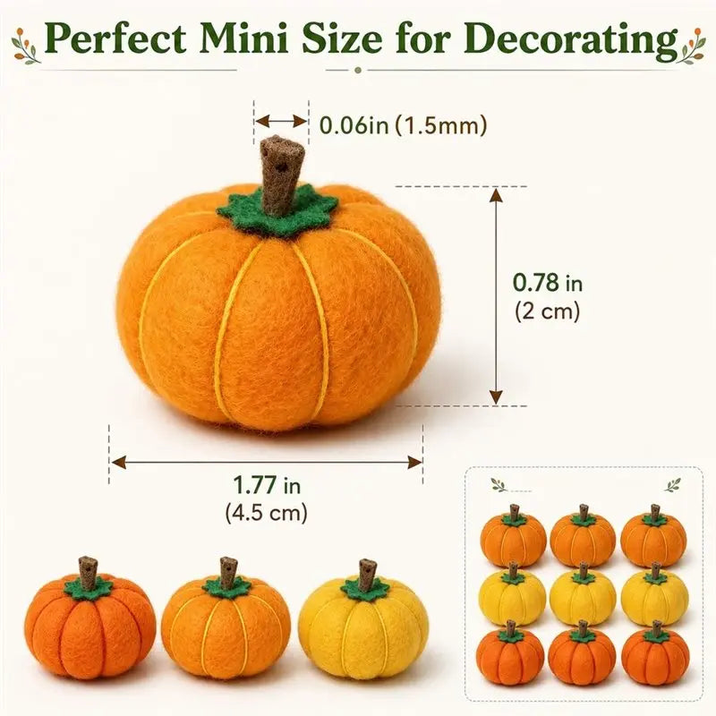 12-Pack Wool Felt Mini Pumpkins – Fall & Thanksgiving Décor