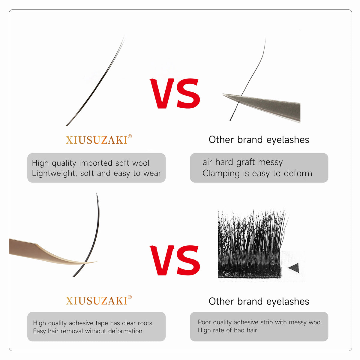XIUSUZAKI Flat Ellipse Lash Extensions – Matte Black Split Tips