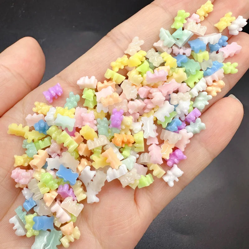 100pcs 3D Kawaii Jelly Bear Resin Nail Charms DIY Decoration