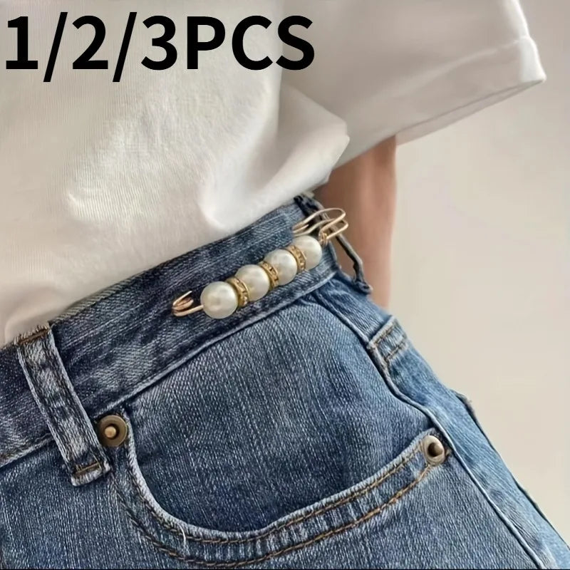 Pearl Brooch Waist Adjuster Safety Pins for Women – 1/2/3 PCS