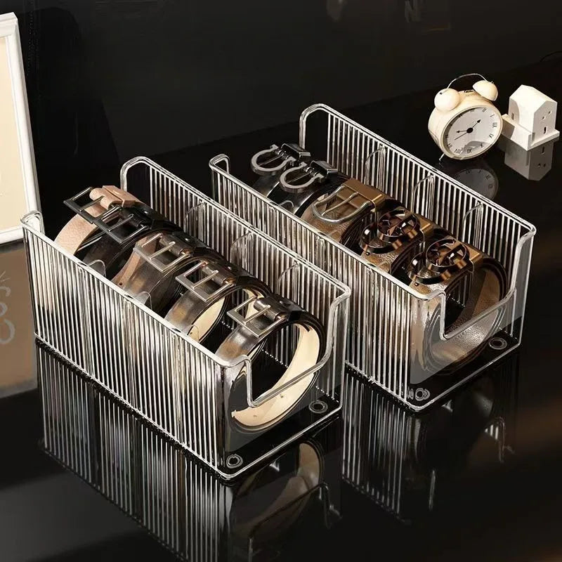 Transparent Belt & Tie Storage Box – 4-Compartment Organizer