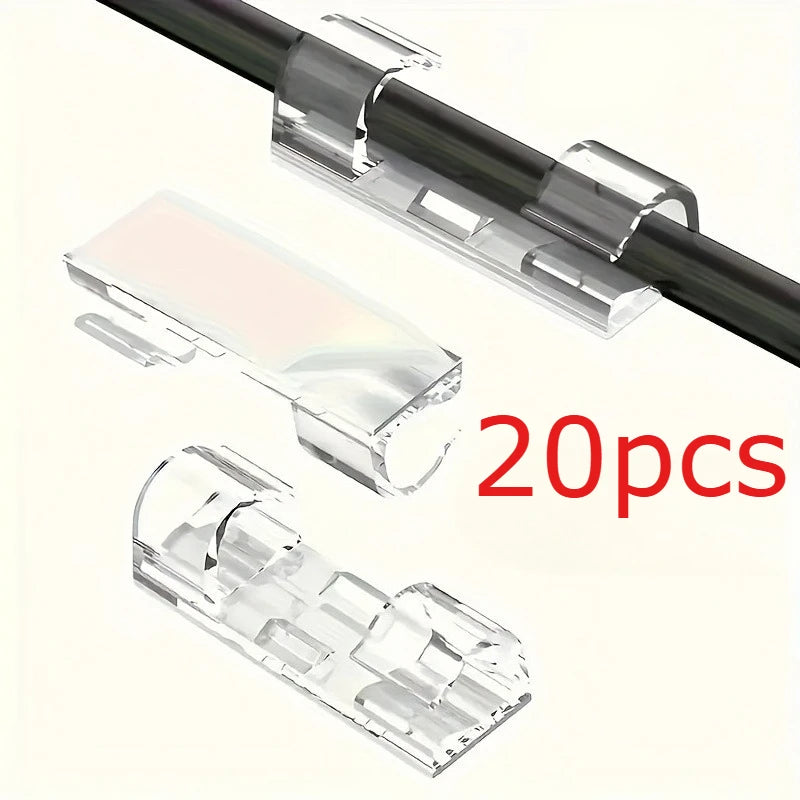 Clear Adhesive Cable Clips – No-Drill Wire Organizers 20/40/60pc