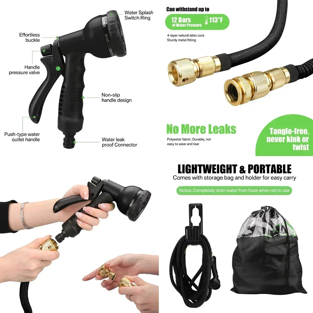 Expandable Garden Hose 25–100ft | 8-Mode Spray Nozzle