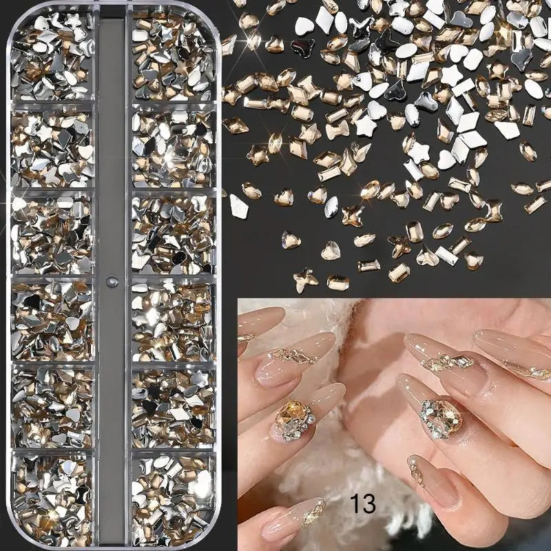 12-Grid 3D Flatback Nail Rhinestones – Crystal Diamond Nail Art