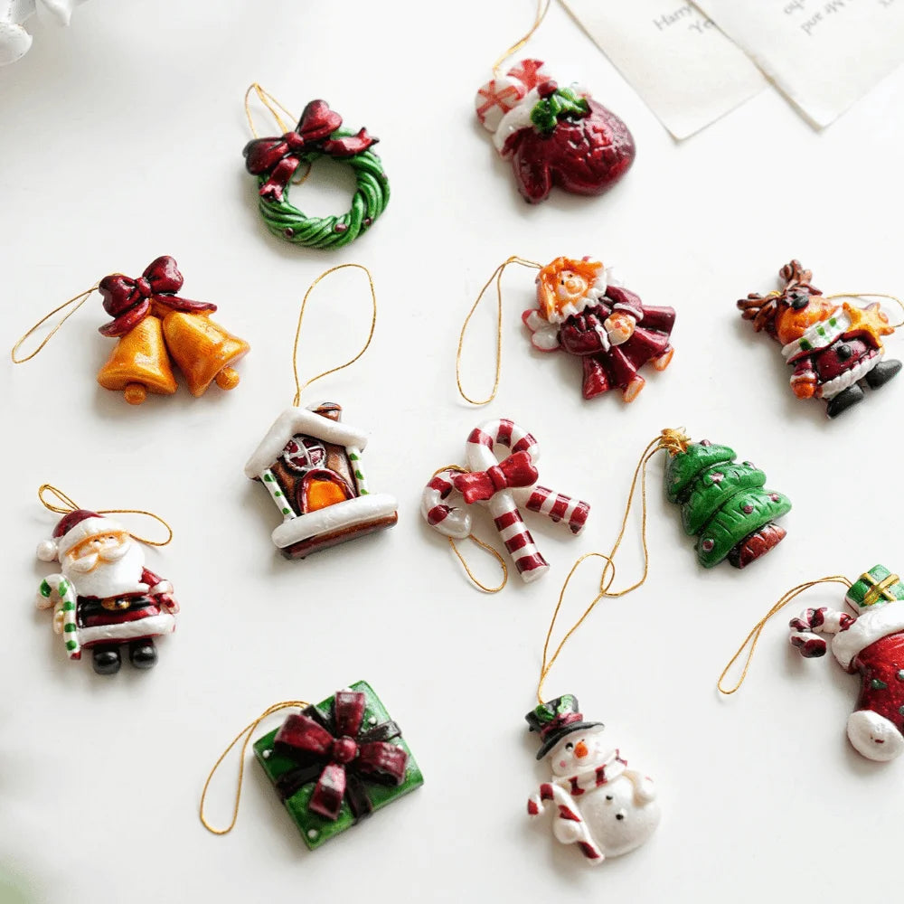 Resin Christmas Tree Ornaments – Snowman, Santa & Candy Set
