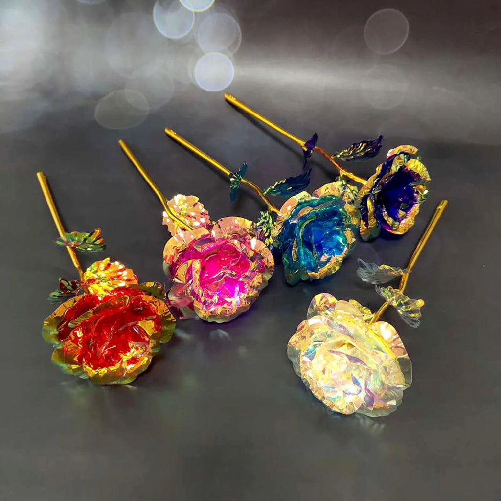 5-Pc Luminous Gold Foil Rainbow Artificial Rose Bouquet