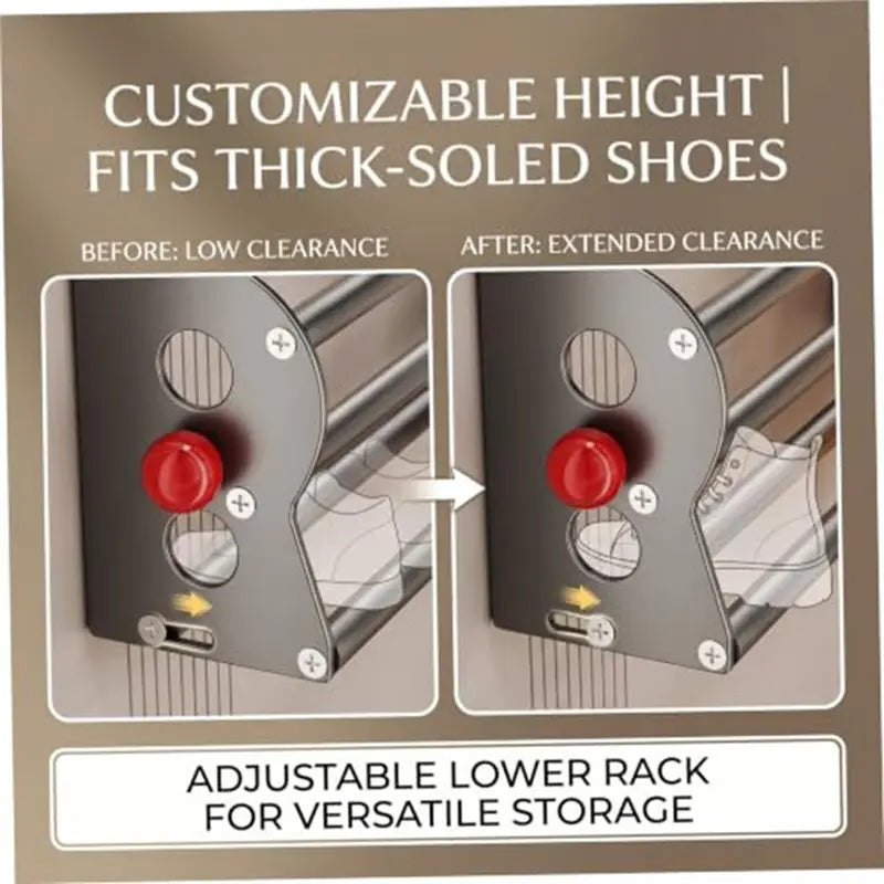 No-Drill Magnetic Shoe Rack Two-Tier Telescopic 40–73cm Gray