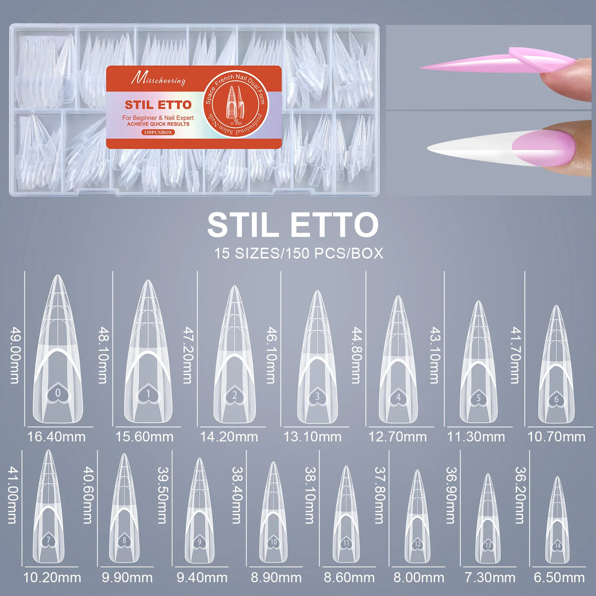 150pcs Dual Form Nail Extension Set – Clear French Tips