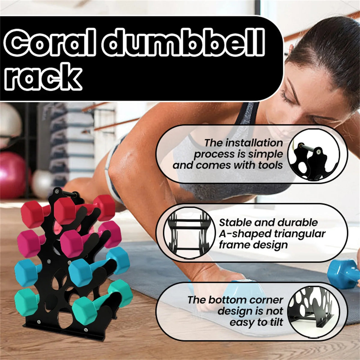 3-Tier Dumbbell Storage Rack – Compact A-Frame Home Gym Stand