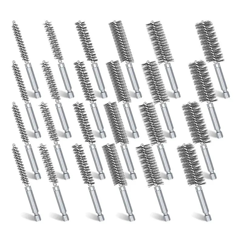 24-Pc Wire Bore Brush Set for Power Drill – 6 Sizes