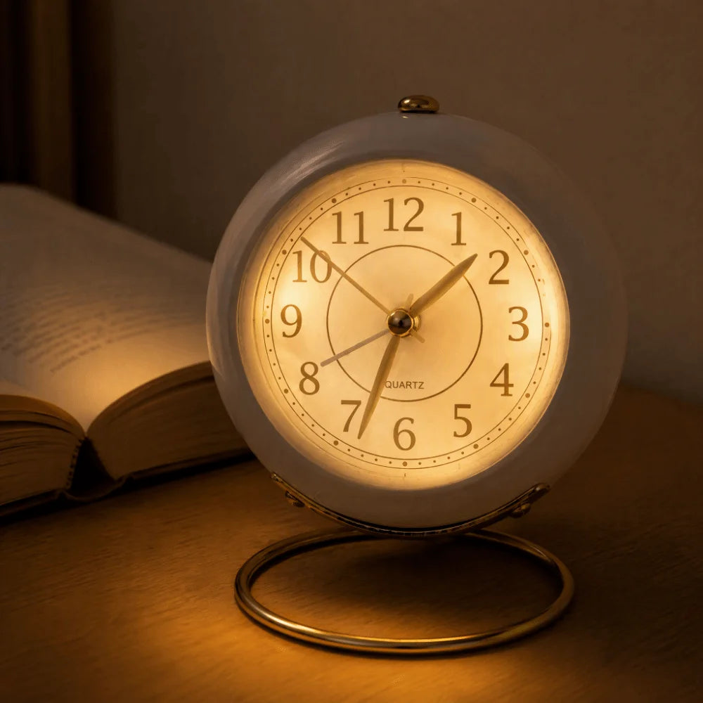 Classic Round Quartz Alarm Clock – Silent Bedside Clock