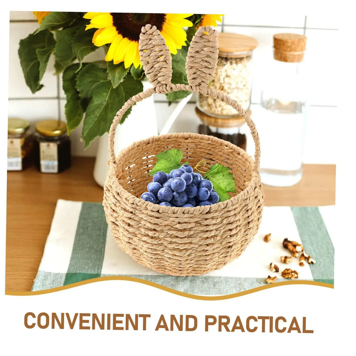 Woven Easter Basket with Handle – Foldable Vine Weave Decor