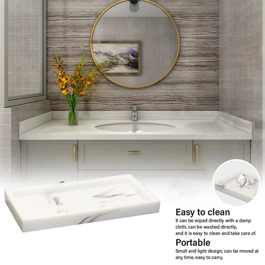 Marble Resin Storage Tray 2-Pack – Non-Slip Bathroom Organizer