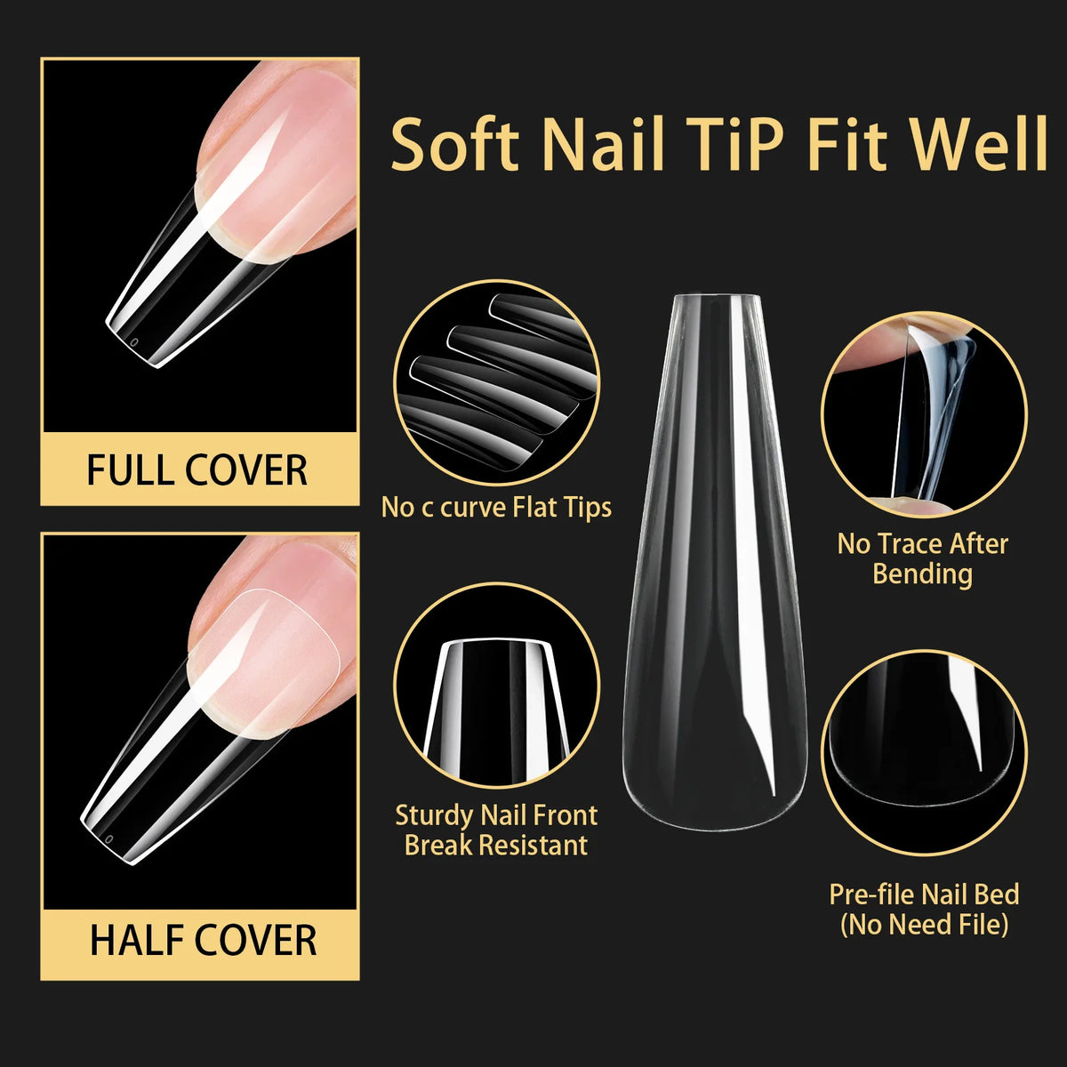 120pcs Clear Soft Gel Nail Tips – 14 Arch Styles Full Cover