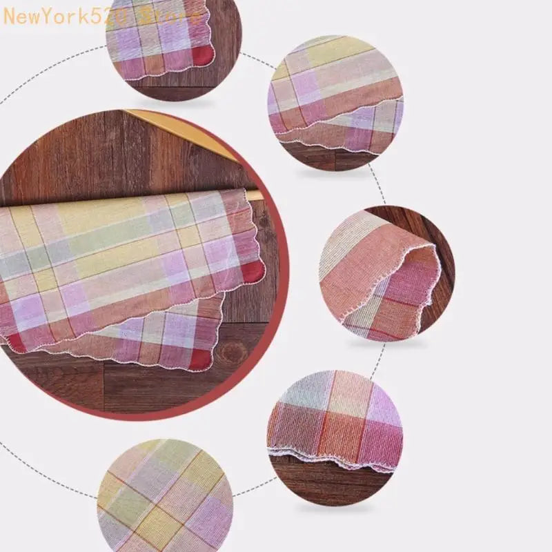 Women's Cotton Handkerchiefs – Check Print & Scalloped Trim Set