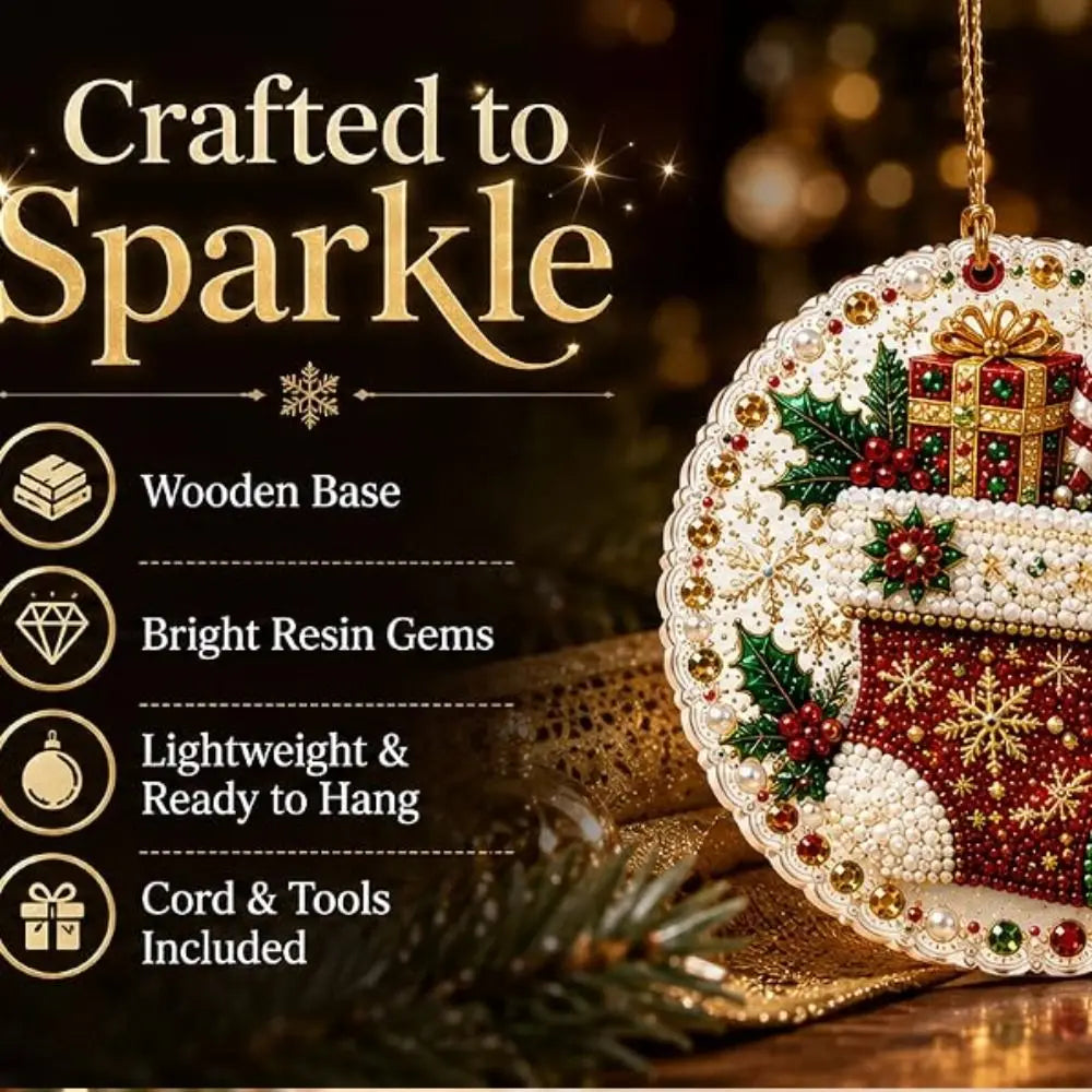6-Pack DIY Christmas Wooden Ornaments Resin Gems Craft Kit