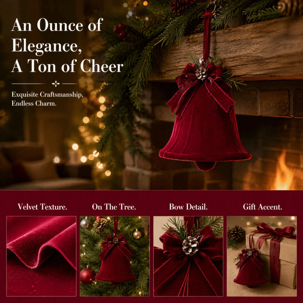 Wine Red Bow Bell Christmas Tree Topper Ornament