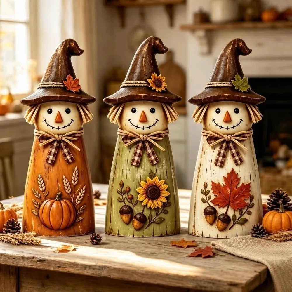 Wooden Scarecrow & Witch Tabletop Halloween Decor Set