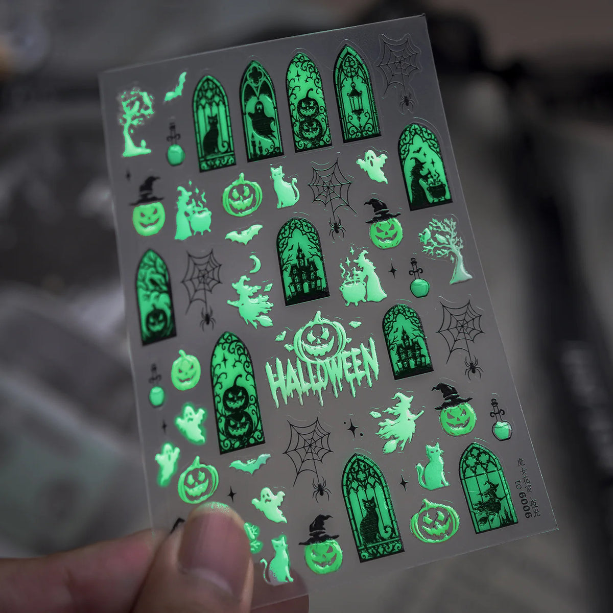 Halloween 3D Glow Nail Stickers – Pumpkin Ghost Spider Web Decals