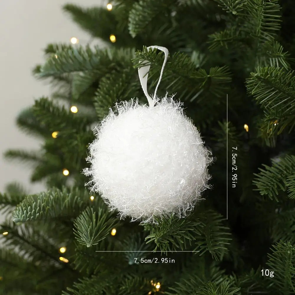 White Plush Christmas Ornament – Glitter Threads & Ribbon Loop