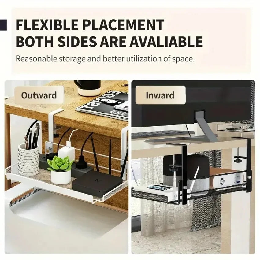 Under Desk Cable Management Tray & Storage Rack – Punch-Free