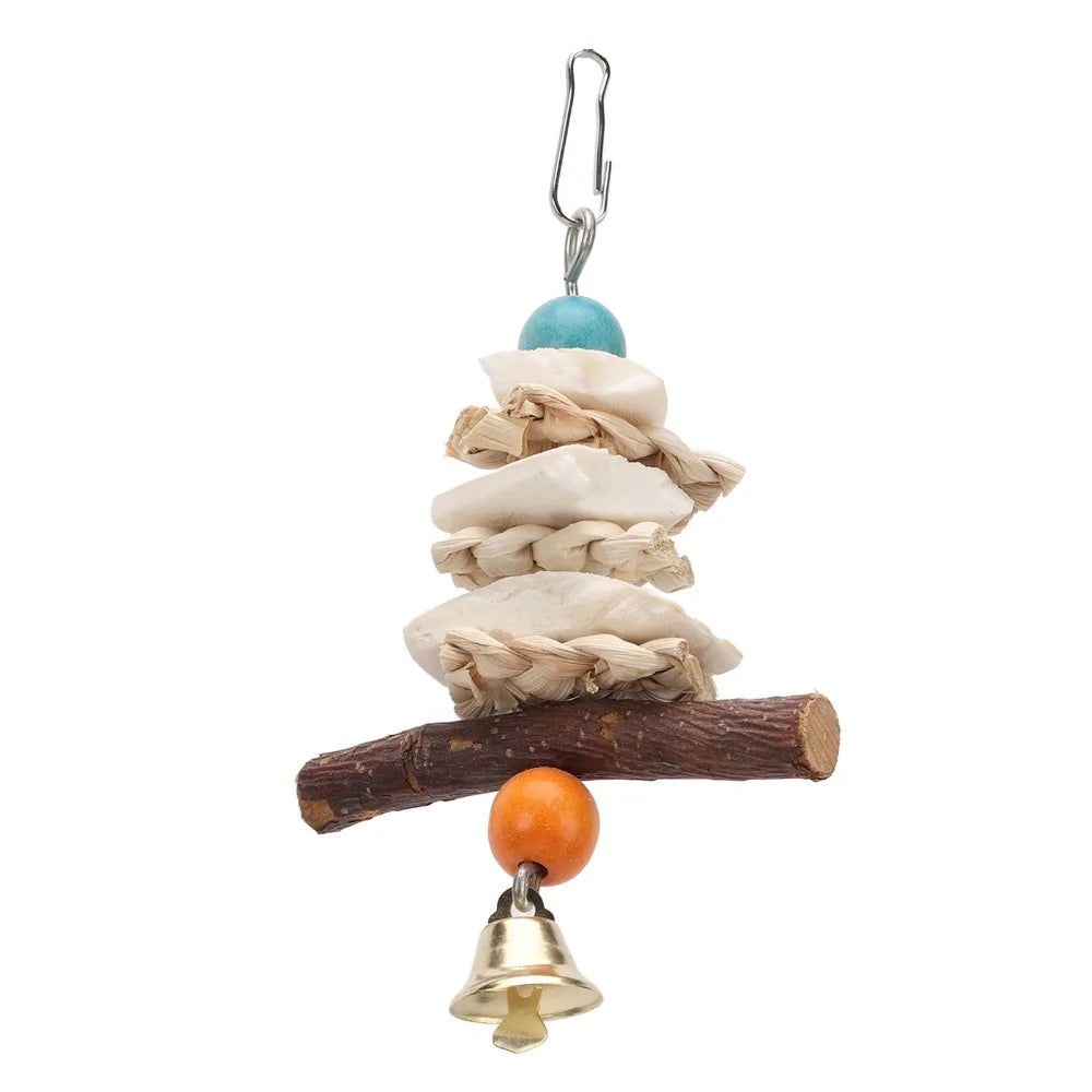 Parrot Cuttlebone Chew Toy with Bell – 15cm Hanging Cage