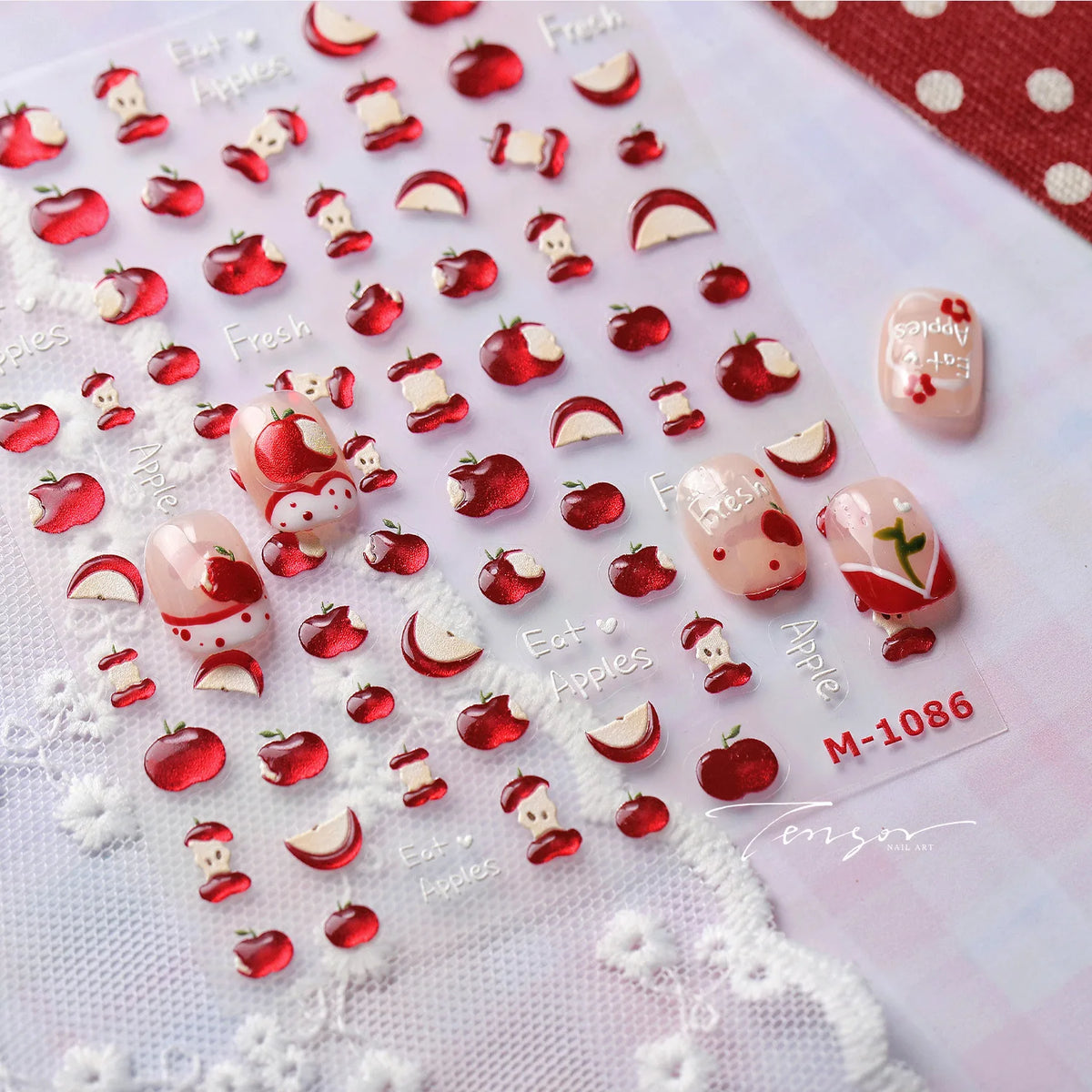 5D Jelly Red Apple Nail Art Stickers – Kawaii Fruit Decals